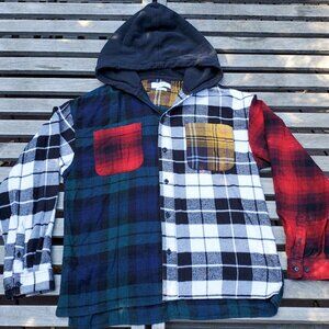 Urban Outfitters flannel hoodie jacket shacket patchwork tartan plaid cozy soft